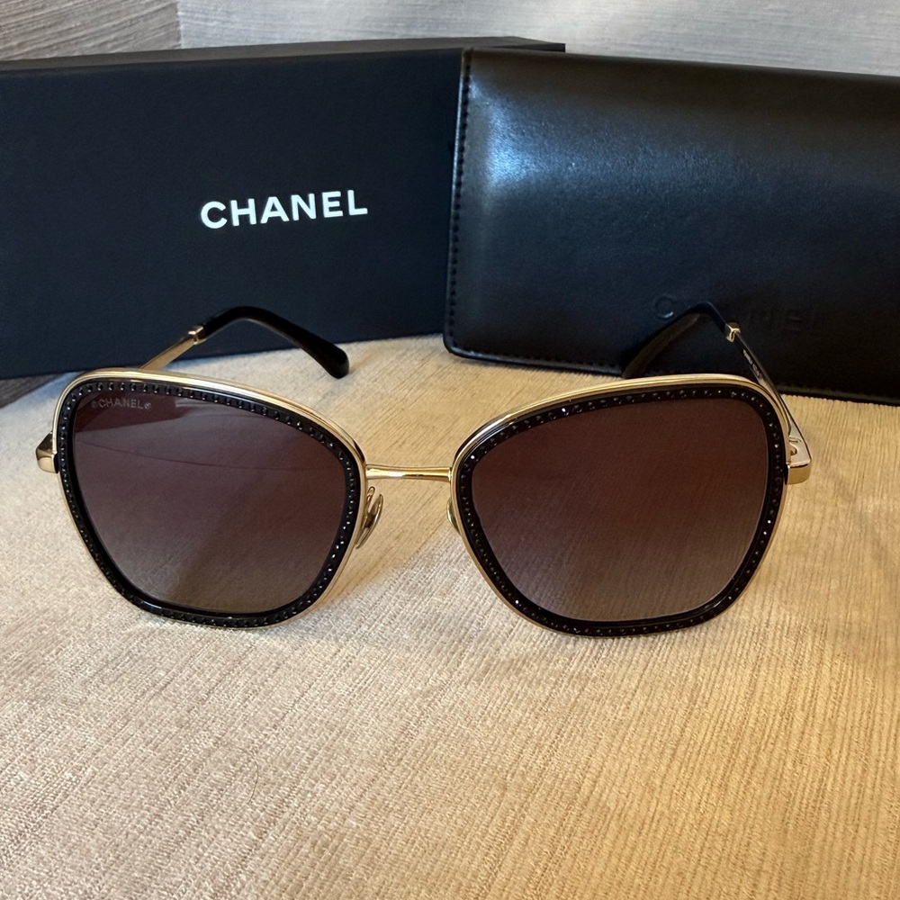 CHANEL Black and Gold Women's Sunglasses